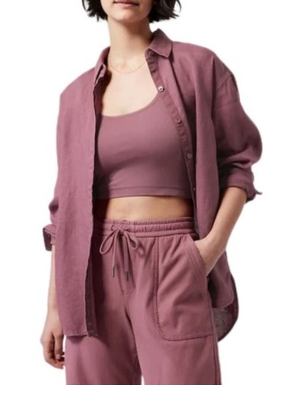 ATHLETA TAWNY ROSE PLAYA LINEN SHIRT BLOUSE, SIZE XS